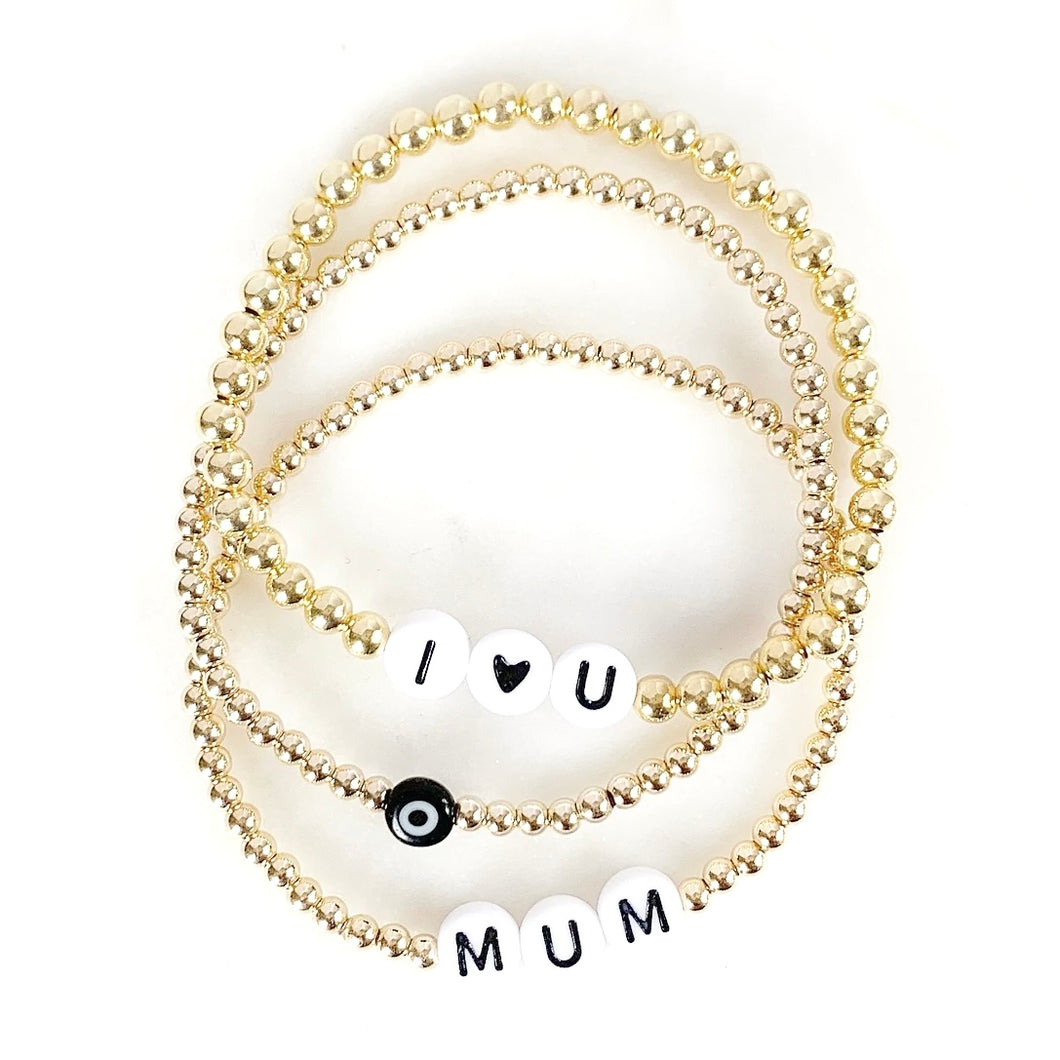 I Love You / Mum / Licorice Sweetie Evil Eye Bracelet Stack