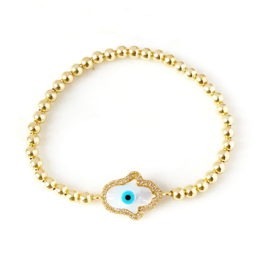 Shell Hamsa Hand Evil Eye Bracelet