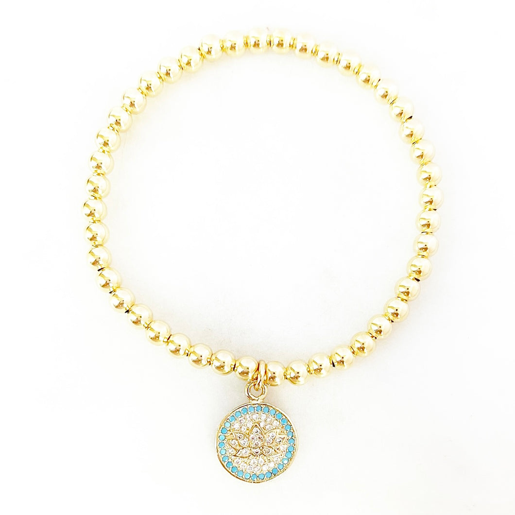 CZ Lotus Coin Bracelet