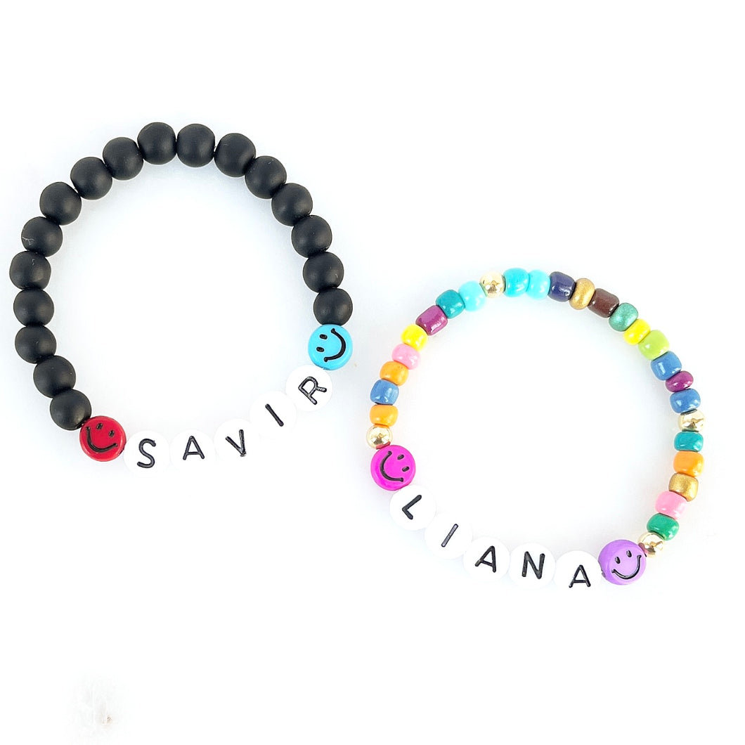 Personalised Smiley Name Bracelet - White Letters