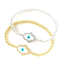 Load image into Gallery viewer, Shell Hamsa Hand Evil Eye Bracelet
