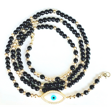 Load image into Gallery viewer, Maxi Evil Eye Mask Chain - Black &amp; Gold Beads
