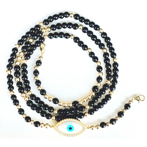 Maxi Evil Eye Mask Chain - Black & Gold Beads