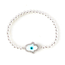 Load image into Gallery viewer, Shell Hamsa Hand Evil Eye Bracelet
